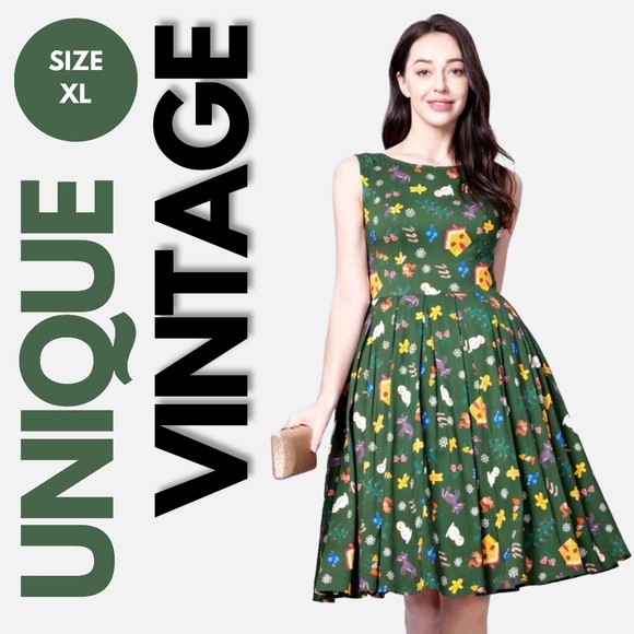 Miss Lulo Dresses & Skirts - Unique Vintage/Miss Lulo Forest Green Fairy Tale Holiday Dress Size XL